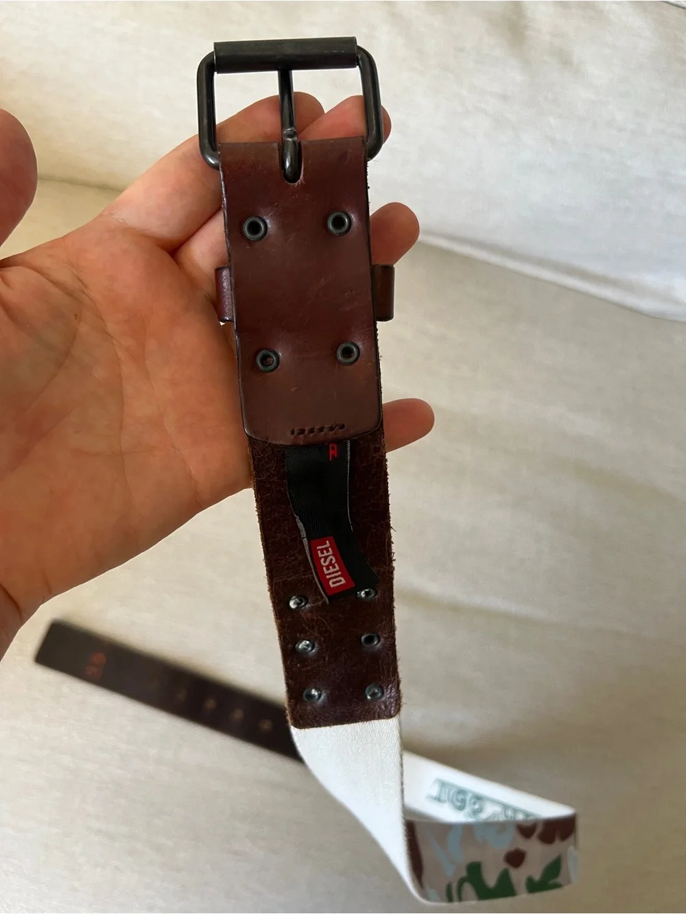 Vintage DIESEL Y2K Camo Leather Canvas Studded Belt Stamped Size 25 | Fits 30-34